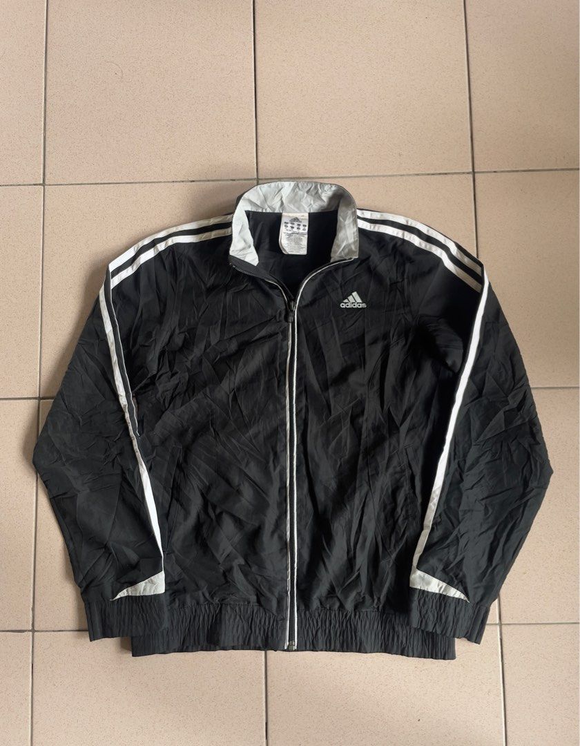 Adidas Youth Kids Size Medium Zip Up Black Coat Jacket Windbreaker
