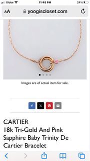 Auth Cartier trinity pink sapphire bracelet