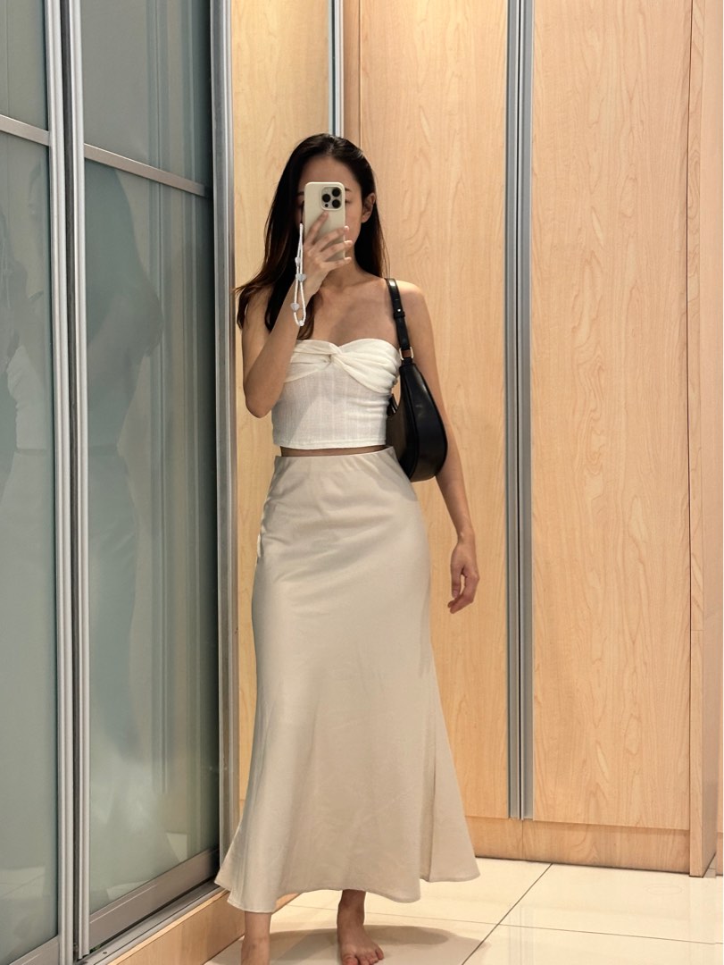Beige satin maxi skirt clearance