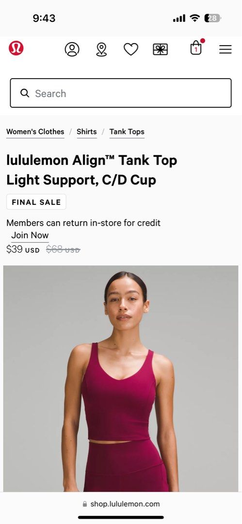 Lululemon Align™ Tank Top *Light Support, C/D Cup, Women's Sleeveless &  Tops