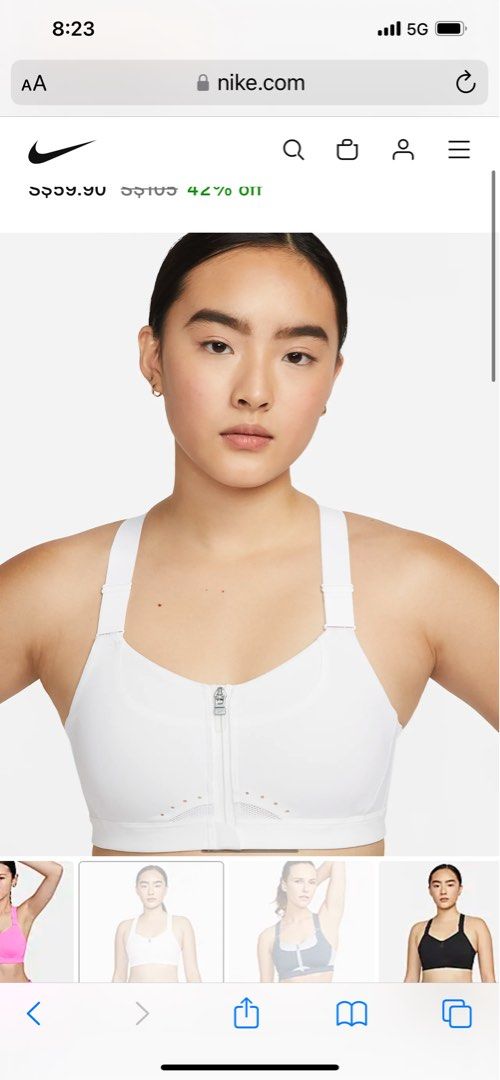BNWT White Nike Alpha High Support Zip Front Sports Bra Size L(A-C),  Women's Fashion, Activewear on Carousell
