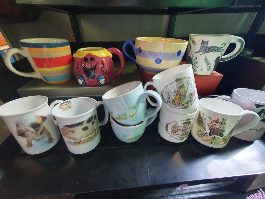 BUNDLE CHARACTER MUGS (Category: Coffee & Tea Tableware) located in Rizal. Submitted by missytin (Listing ID 1286034137, Image 1). Description: 13 pcs + 2pcs free (random) take all for P1,500 only. (P100/pc) assorted small, medium and large mugs all printed with branded pieces mostly made in england last price posted will give discount for bulk buys** gcash payment lalamove /LBC shipping 24hrs reservation only!!! no Joy Reservers please.
