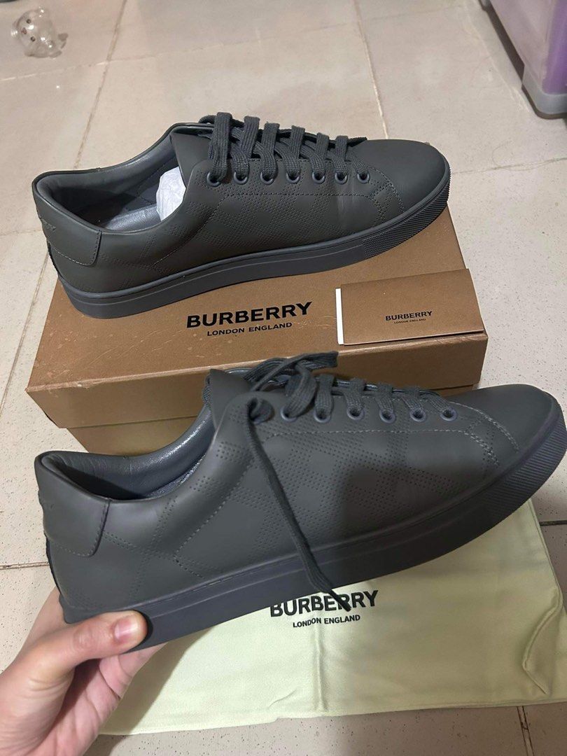 Burberry Dark Grey Perforated Leather Sneakers Men s Fashion Footwear Sneakers on Carousell