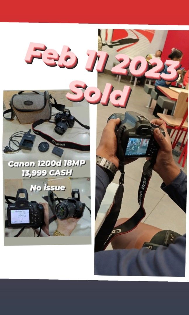Canon 1200d 18mp Game (Category: Cameras) located in Caloocan City. Submitted by mr.carlo_dslr_laptop (Listing ID 1283390127, Image 1). Description: Canon 1200d 18mp Pang Negosyo 14,000 Rush only Working Autofocus Working Flash Working All buttons 14k Fixed na.. Lahat ng kasama nasa Photos na Pass sa Mg PM ng " HM" ibig sabihin di yan ng babasa at ng iinis lang.. +500 Pag LBC Cod Cop Province Meet up Monumento Kalookan City Tara Game na.