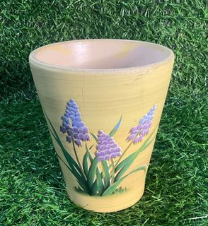 Ceramic Handpainted Green Grass Lavander Flower Pattern Yellow Succulent Pot Vase with Flaw as posted 5” x 4.25” inches - P99.00