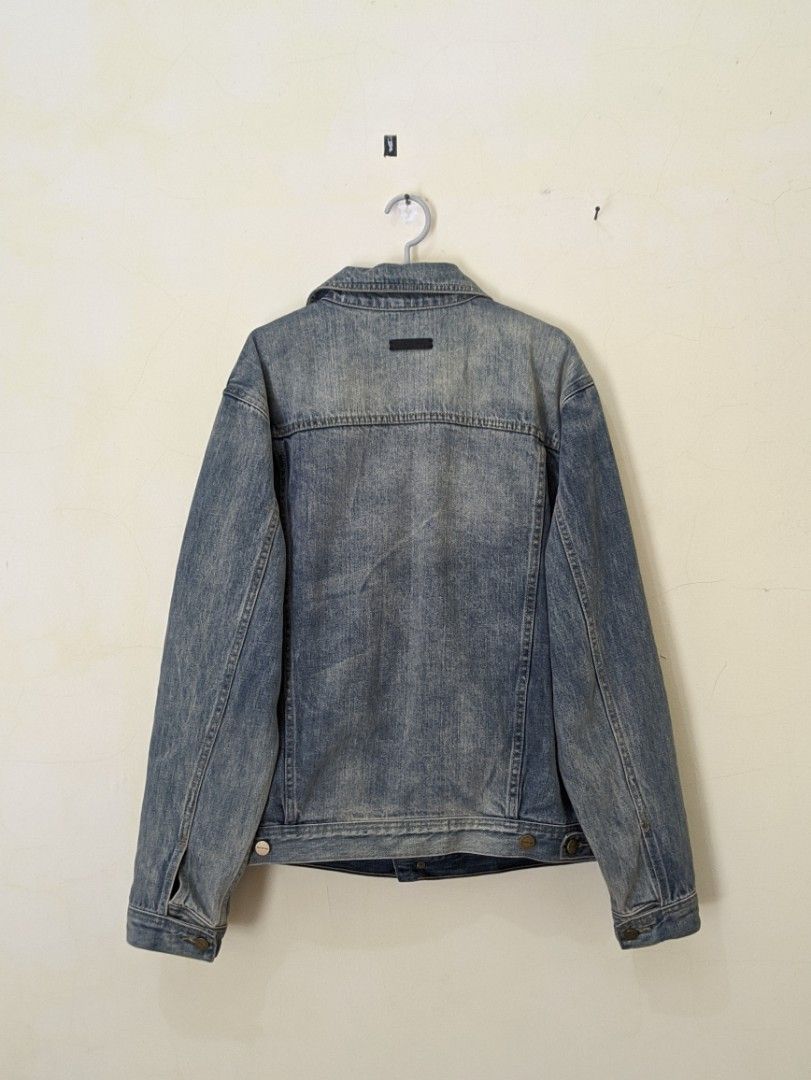 Denim jacket essentials fear of god, Fesyen Pria, Pakaian Baju