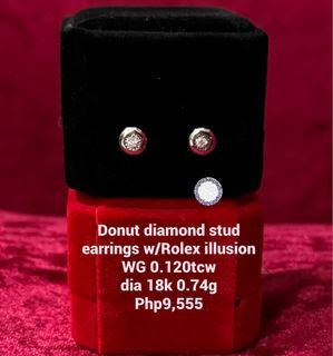 Donut diamond stud earrings w/Rolex illusion WG 0.120tcw dia 18k 0.74g