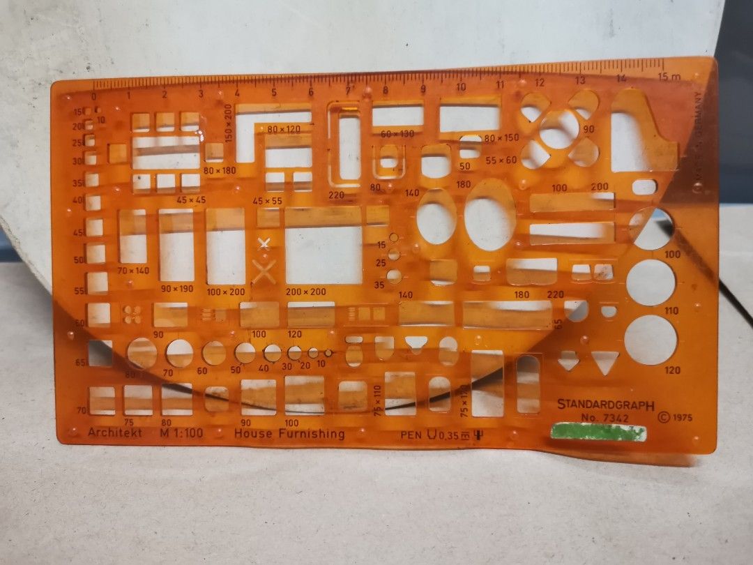 Drafting materials (Category: Craft Supplies & Tools) located in Marikina City. Submitted by irineb (Listing ID 1286058157, Image 2). Description: 📣📣TAKE ALL for Php 500. 00 1.Staedler lettering guide 572024 2.Rotring lettering guide 4mm 3.Rotring lettering guide 5mm 4. 2 pcs-Architect House Furnishing template M 1:100 1 pc slightly dent 5.Koring furniture template 1:200 📣FREE!!! ELLIPSE TEMPLATE & ERASING SHIELD For pick up at Eastwood during