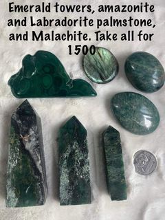 Emerald, amazonite, labradorite, malachite crystals