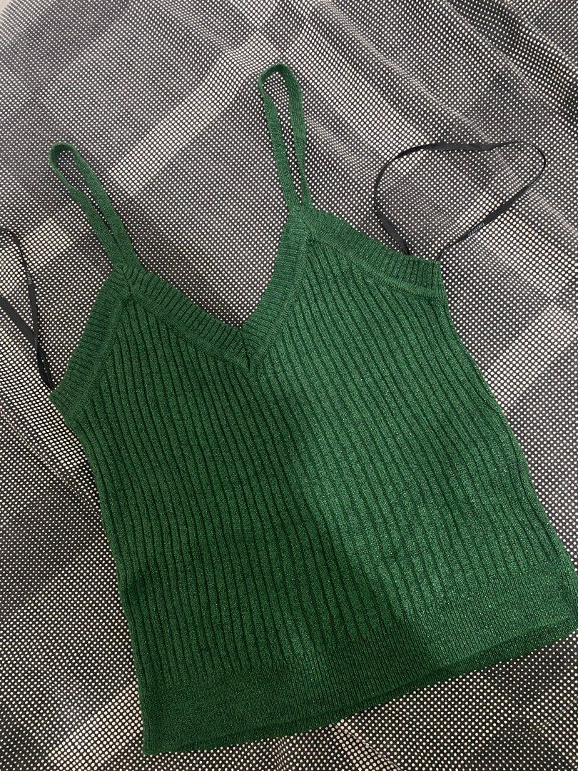 F21 Glittery Green knit croptop (Category: Sleeveless) located in Alaminos. Submitted by jieche7 (Listing ID 1286115077, Image 1). Description: Super like new, washed lang but di pa nagagamit Fits xs-s .