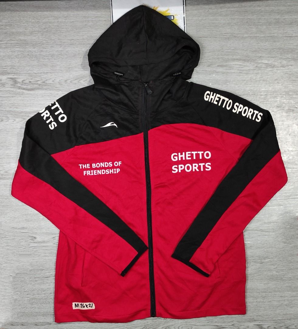 GHETTO SPORTS FULL ZIP HOODIE MEDIUM BLACK RED AUTHENTIC Men s