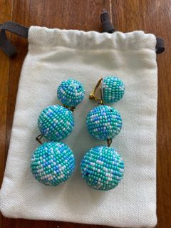Handmade Beaded Ball Drop Earrings - Blue