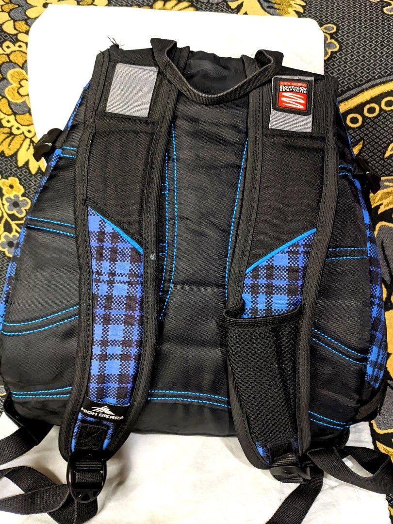 High Sierra Backpack (Category: Backpacks) located in Manila. Submitted by jorjannah (Listing ID 1286099353, Image 2). Description: Store bought High Sierra Plaid Backpack. Kayo po magiging 2nd owner nito. 4 compartments Very durable and spacious Clean inside out All zippers working well. *minor stain at the bottom part of bag *Minor rip at the left shoulder pad, kindly refer to last photo. Dimensions: approx 48 x 32 x 15 cm $hopee check-out avai