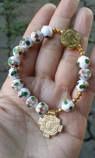 Made in Vatican Rome beautiful white cloissone St Benedict protection rosary bracelet