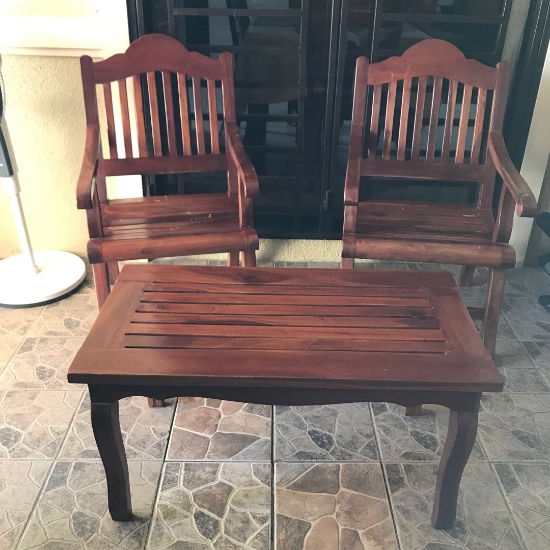 Mahogany Chairs & Coffee Table Set(Hardwood) (Category: Chairs) located in Antipolo. Submitted by myhikaw (Listing ID 1286035201, Image 1). Description: Chairs Dimensions: H- 98 cm W- 55 cm D- 47 cm Armrests Length- 56 cm Coffee Table Dimension: L- 92 cm W- 50 cm H- 48 cm Good condition, sourced from a furniture shop ROS- minimizing furnishings to steamline my space.