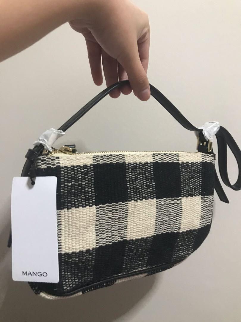 Mango checked baguette bag 2025