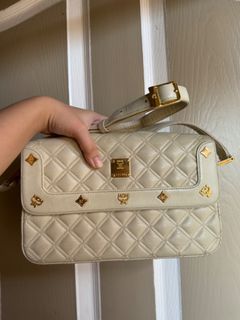 MCM Germany Vintage Off-white Quilted Sling Cross-body Bag