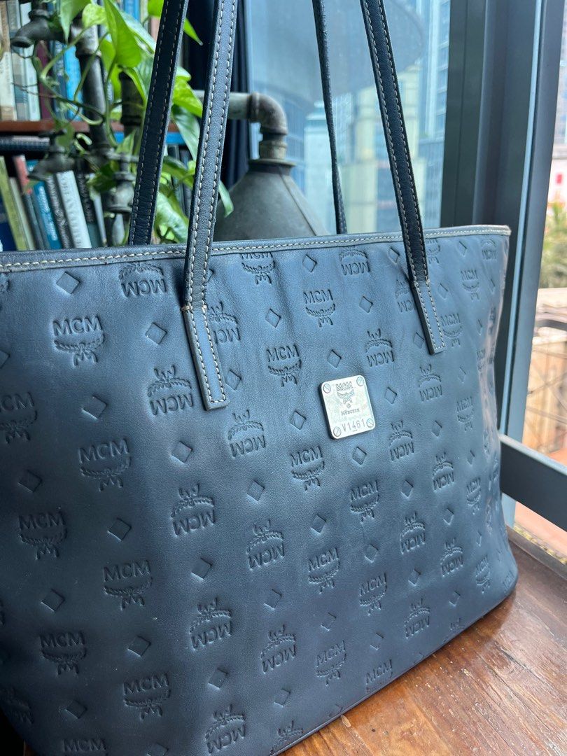 MCM Gray Leather Tote Bag