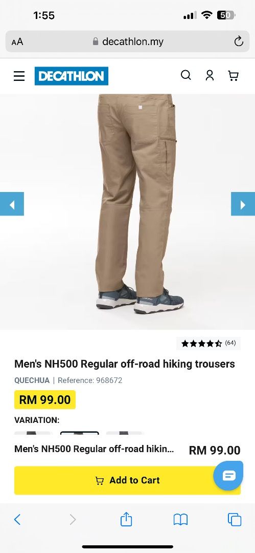 Men's NH500 Regular off-road hiking trousers