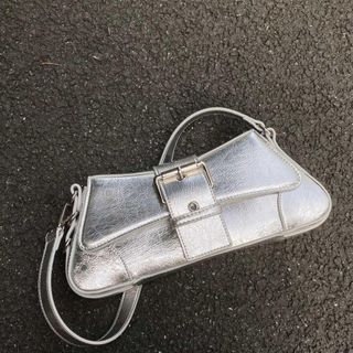 Metallic Silver PU Leather Luxury Handbag Baguette