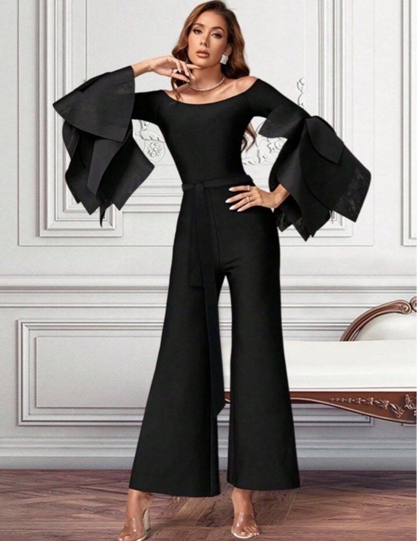Off shoulder split sleeve jumpsuit sales