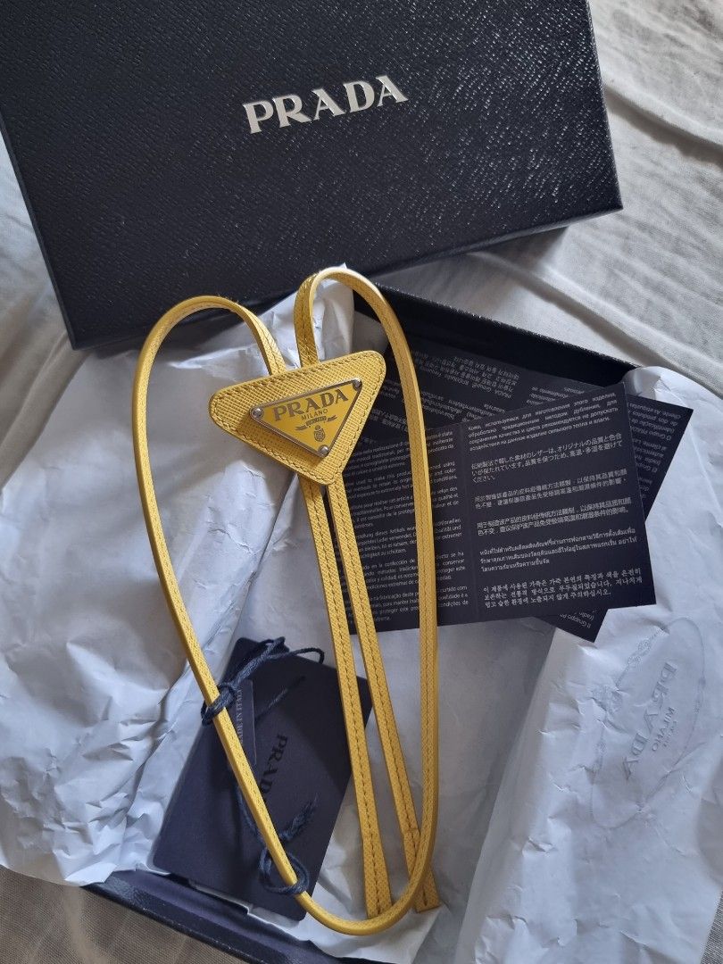 PRADA SAFFIANO LEATHER BOLO LOGO TIE in YELLOW