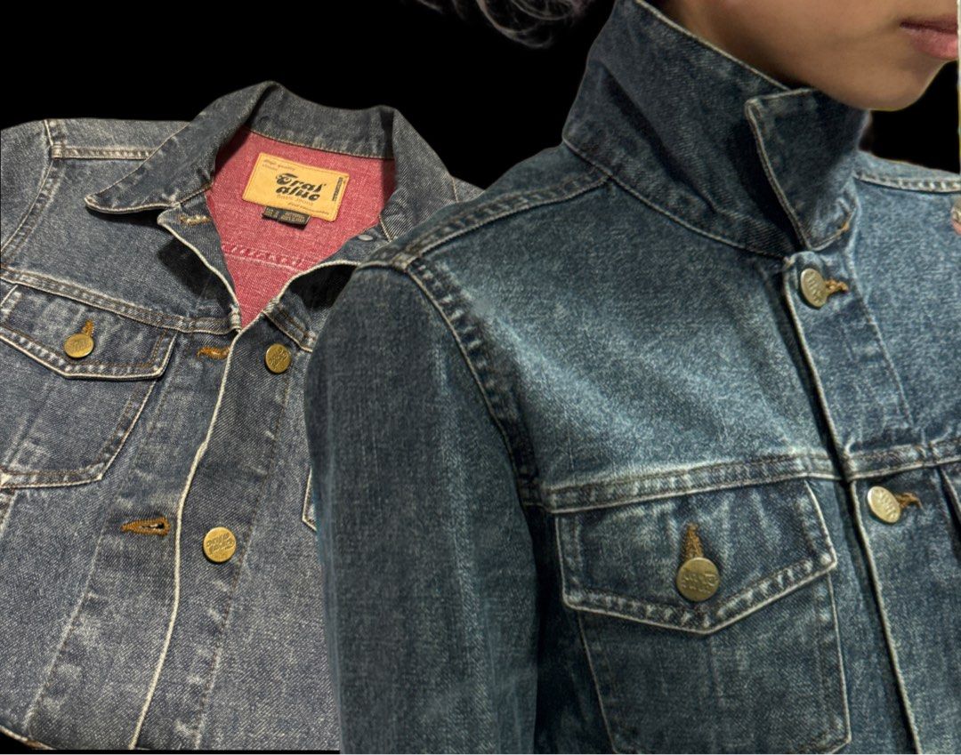 Red and blue denim jacket online