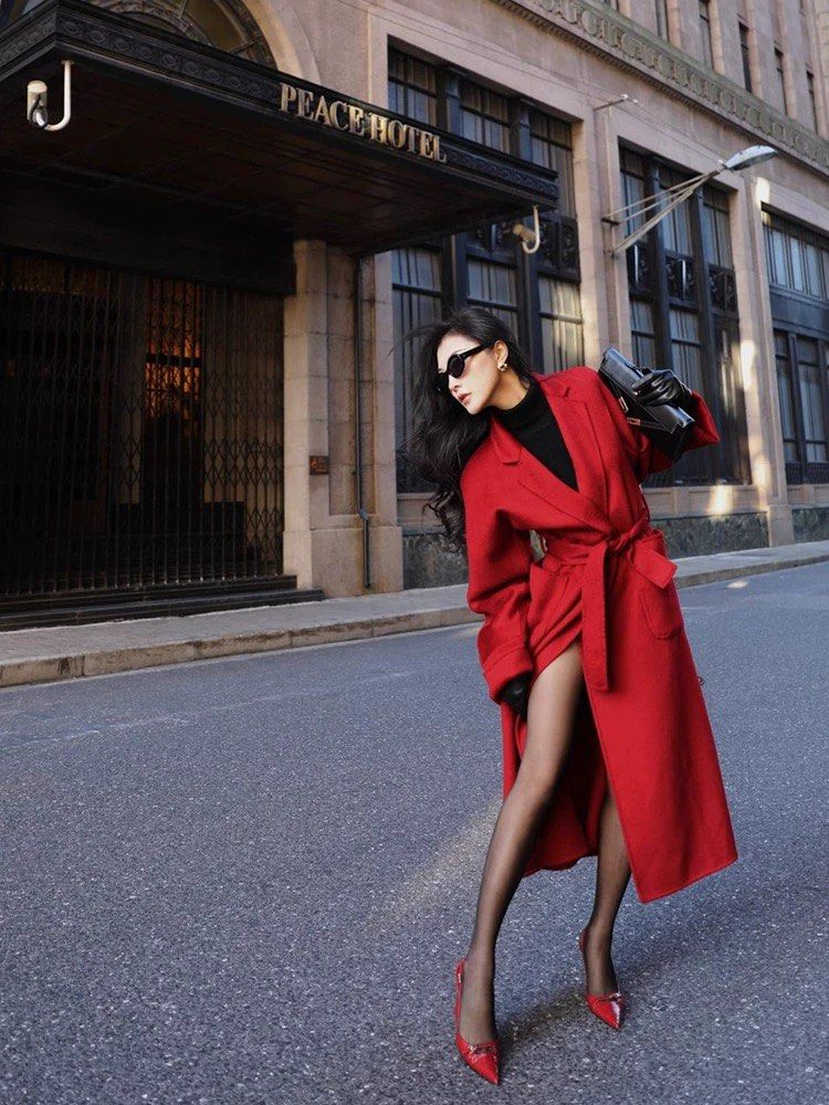 Red Cashmere Winter Coat Long Women s Fashion Coats Jackets and
