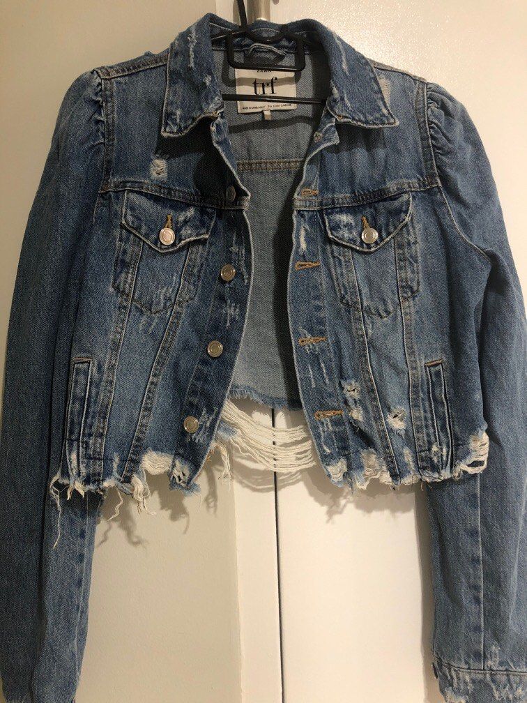 Zara jean 2024 jacket puff shoulders