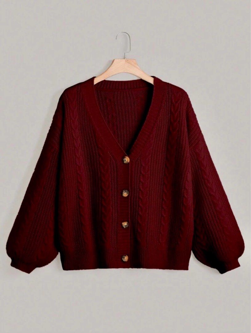 Red cheap oversized cardigan