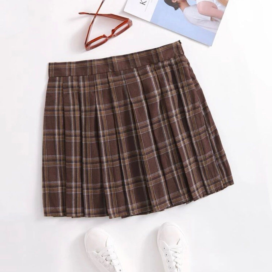 Brown plaid skirt 4xl sale