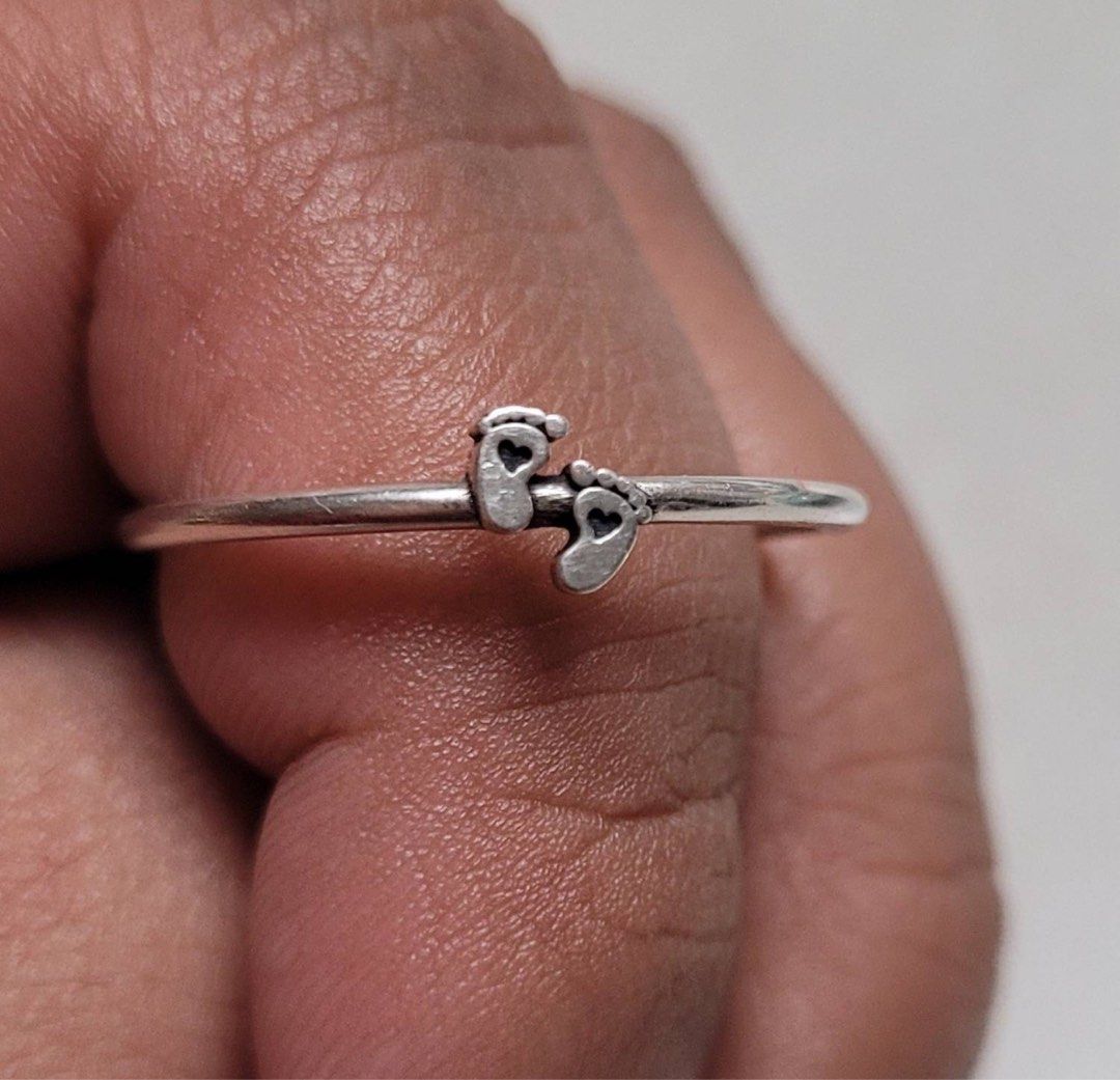 solid 925 silver baby feet ring silver footprint ring heart ring baby shower jewelry motherhood jewelry mother day gift Women s Fashion Jewelry Organisers Rings on Carousell