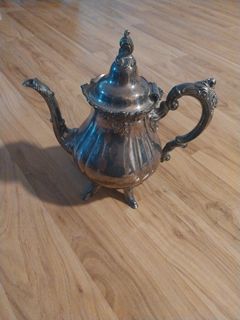 Vintage English EPNS Marked Silver Plate Metal Gold Brass Teapot Tea Pot  Ornate Decorated circa 1920-30's