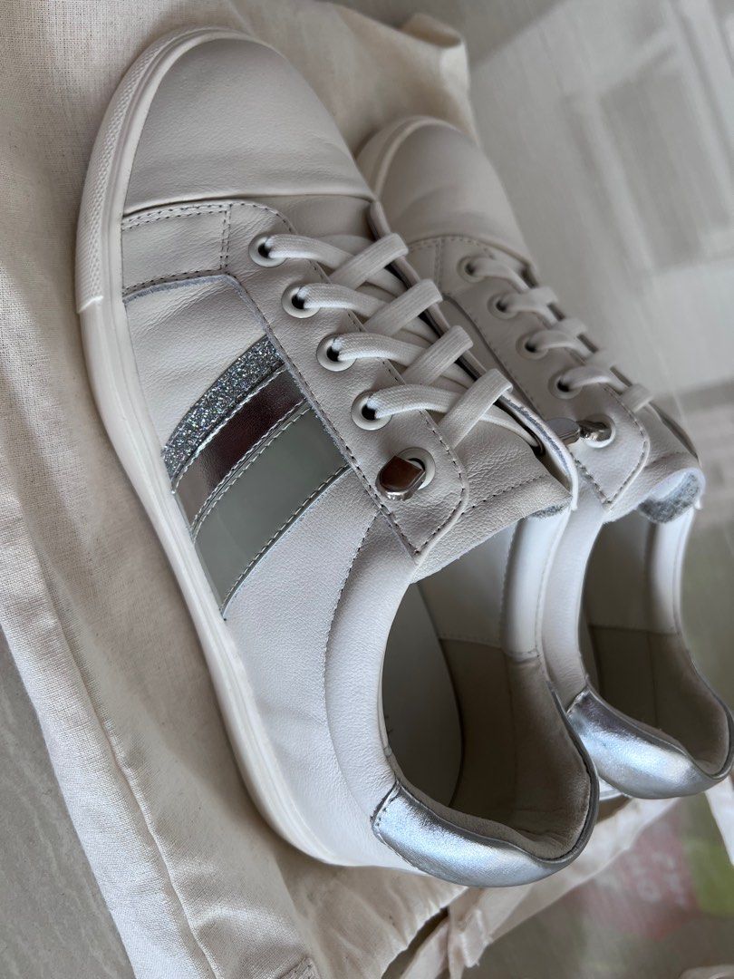 White silver sneakers cheap
