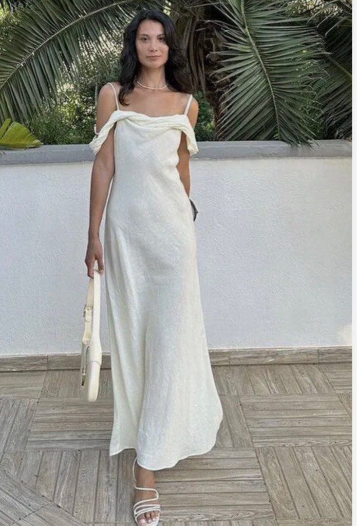 White linen off shoulder best sale dress