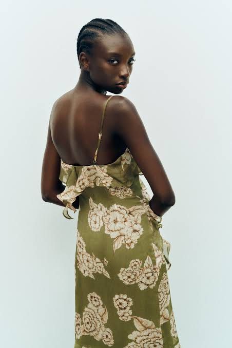 green emerald velvet dress ZARA MOST WANTED ECRU GREEN LEAF MIDI TEA DRESS Ladies – Afashionistastore