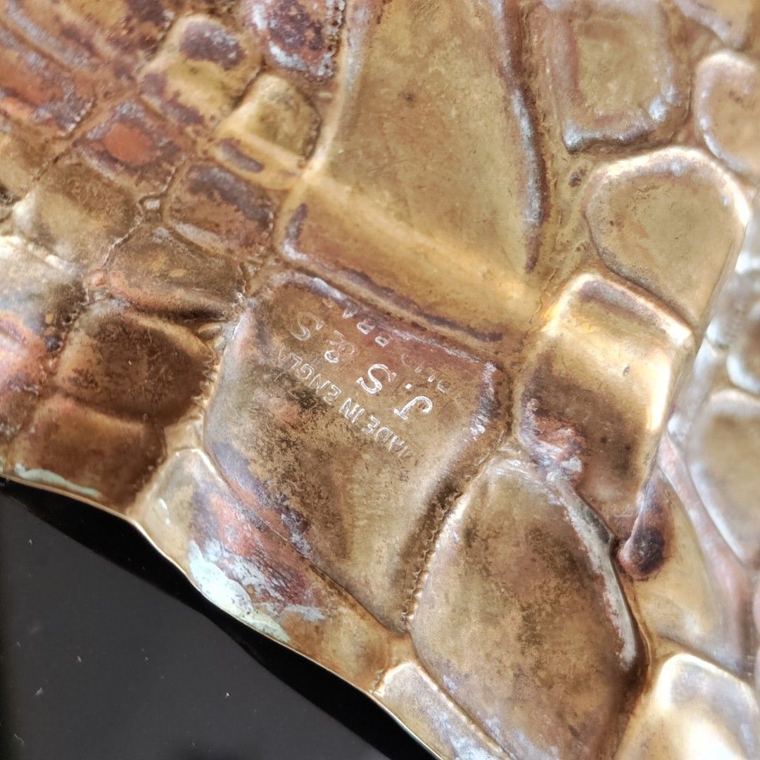 英國製 england brass alligator crocodile cigar ashtray plate 小型 黃銅 鱷魚 皮革