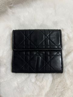 💯RUSH Authentic Dior Cannage Lambskin Compact Wallet Black