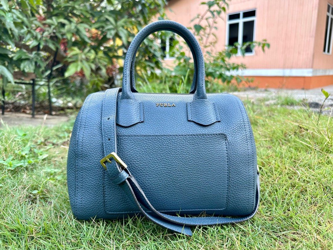 Authentic Furla Alba Grained Leather Small Satchel Bag Luxury