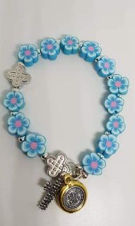 Beautiful polymer clay blue flower beads protection bracelet
