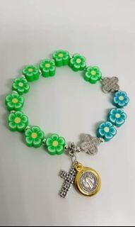 Beautiful polymer clay green flower beads rosary  protection rosary bracelet