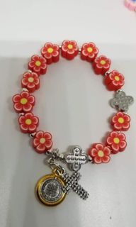 Beautiful polymer clay red flower beads protection bracelet
