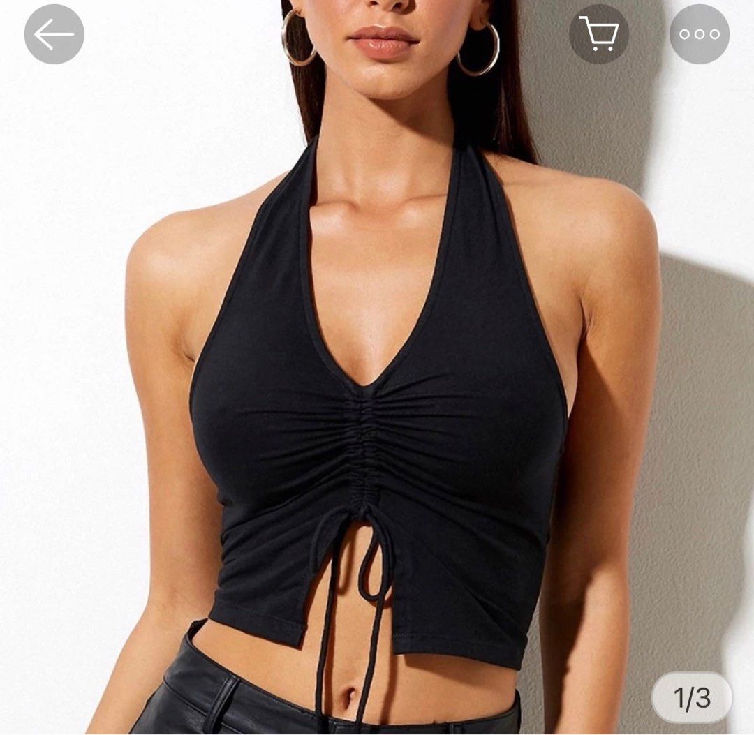 Black halter neck crop top discount