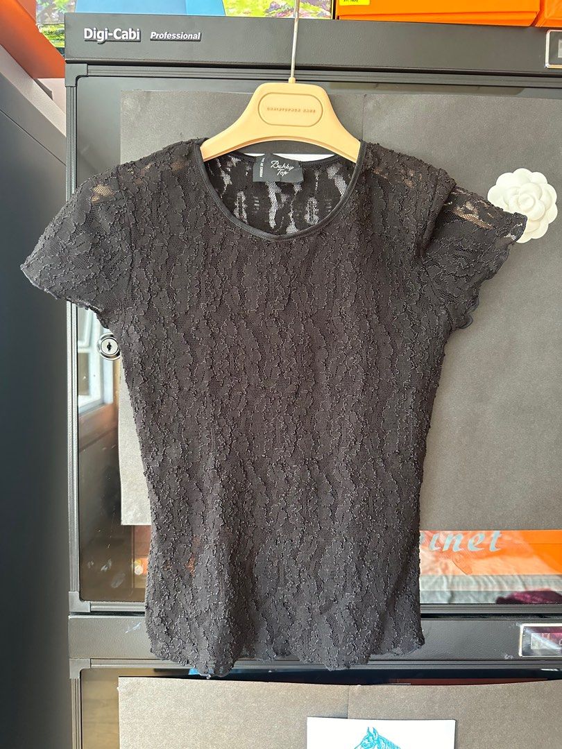 Black lace top, Women's Fashion, Tops, Other Tops on Carousell