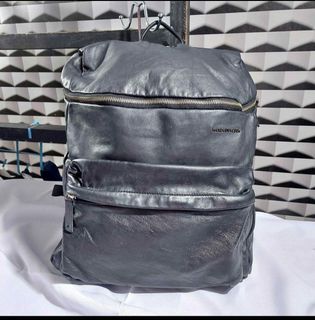 Original Mandarina Duck Black Laptop Leather Backpack / Travel Backpack