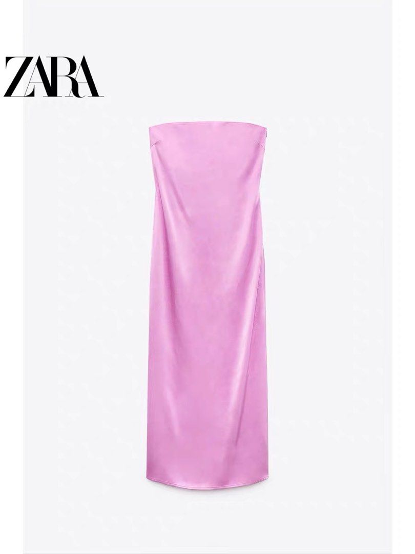 pink tube dress zara DRAPED TUBE MIDI DRESS - Pink
