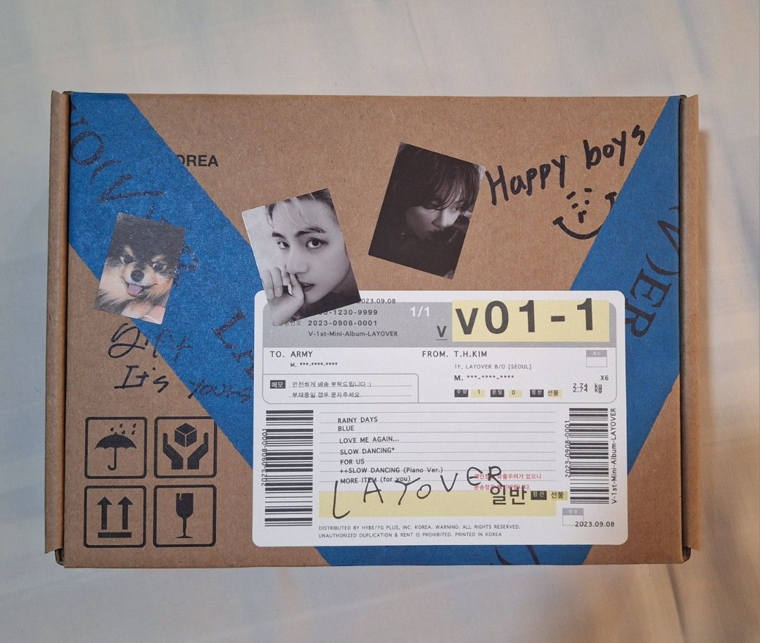 BTS V Layover album (onhand, complete inclusions) (Category: CDs & DVDs) located in Mandaluyong City. Submitted by alyssacc (Listing ID 1286212648, Image 1). Description: Complete inclusions: - Outbox - Photobook A - Photobook B - Lyric book - 2 Postcards - 5 Photocards - CD - Poster - Unused checklist pad - 2 pages letter *Only thing not included is WeVerse QR code that I used for the reward. Please DM if you have inquiries. MOP: pay as you orde