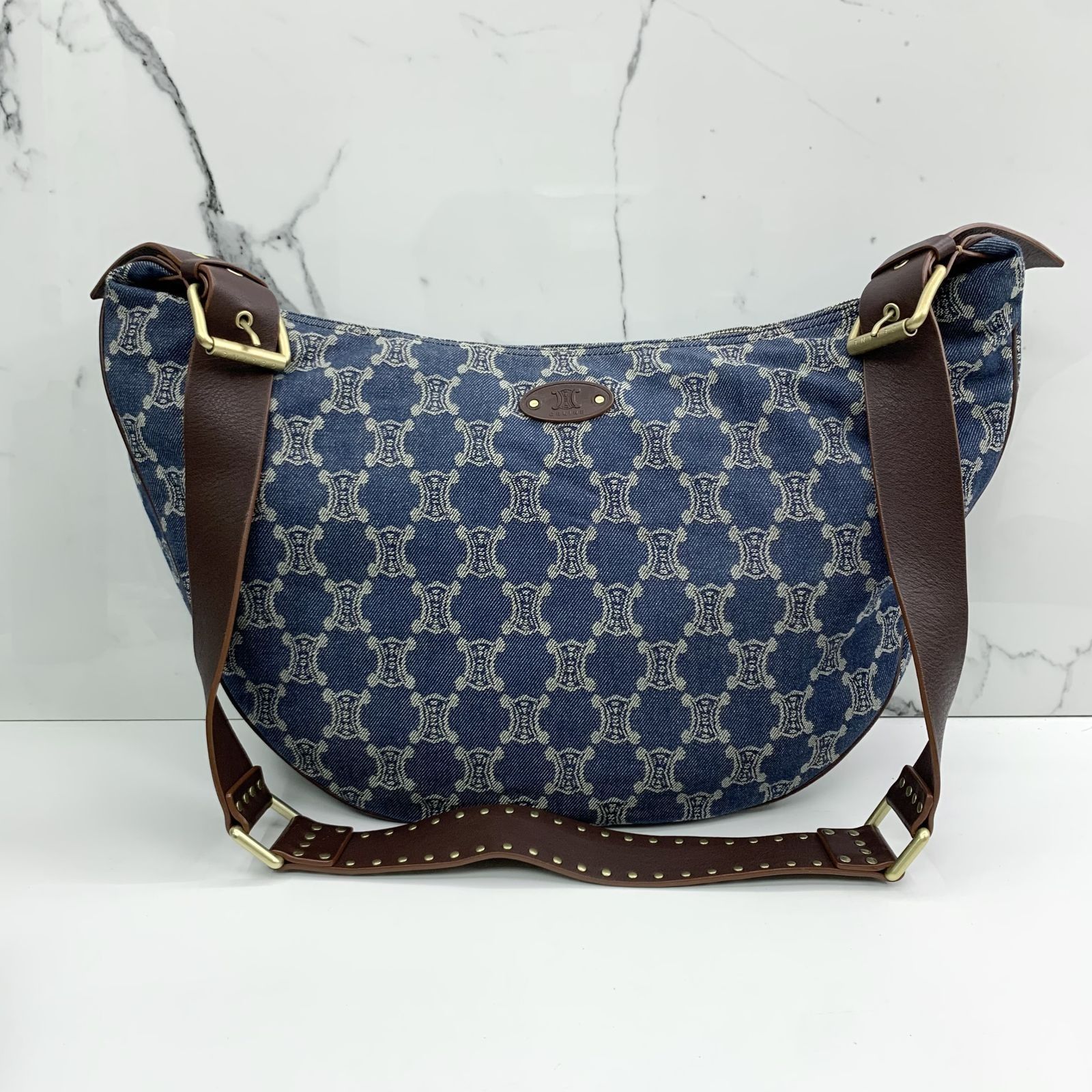 CELINE BLUE DENIM TRIOPHE SHOULDER BAG 247002942 WE