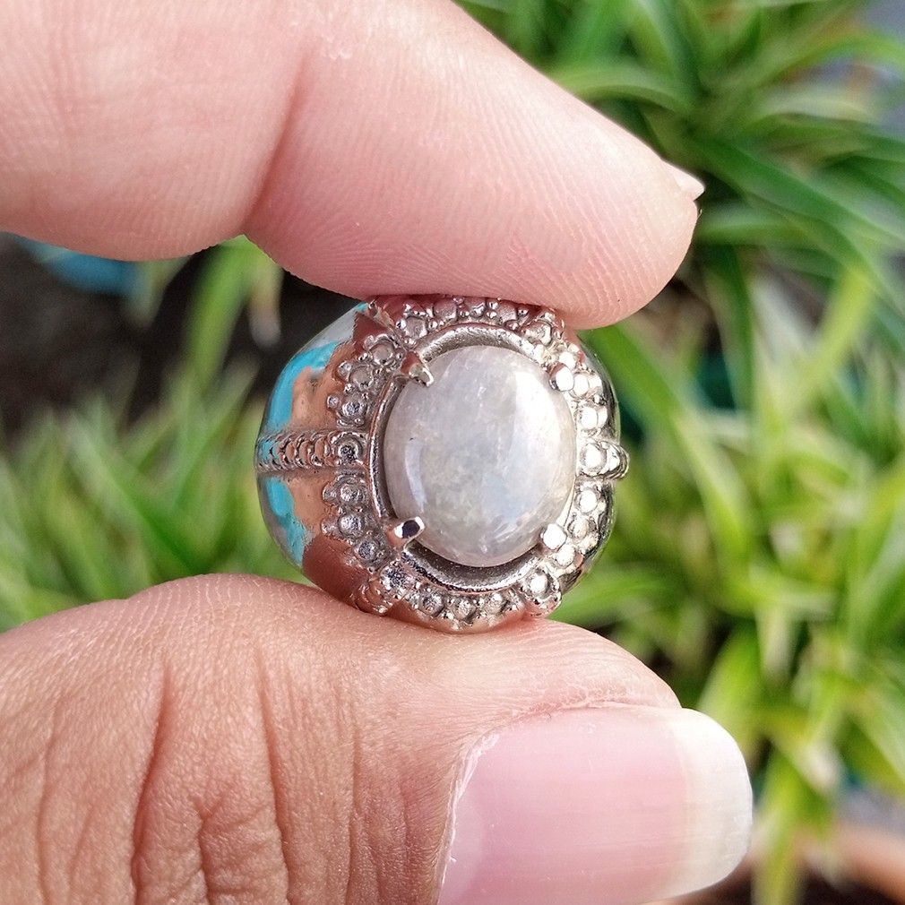 Cincin Batu Permata Natural White Sapphire Grey Safir Birma