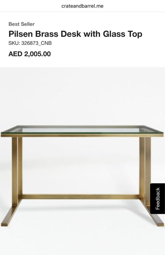 Pilsen brass desk with glass top sale
